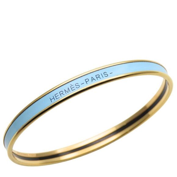 Hermes Jewelry - Hermes Bracelet Uni Bangle Metal Enamel Blue Gold Plated GP Accessories Ladies
